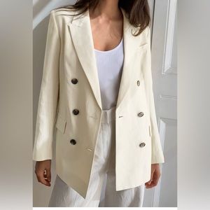 Samuel Babaton cool beige linen double-breasted blazer